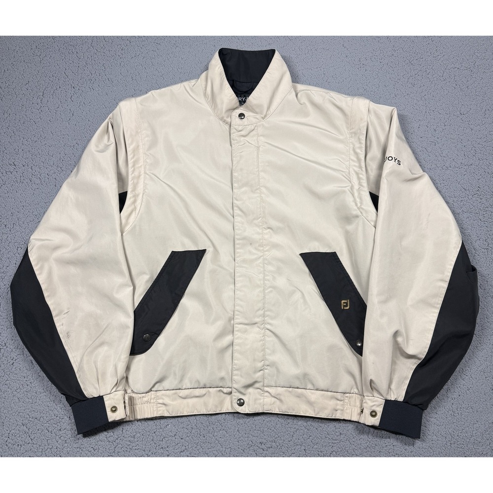FootJoy DryJoys Jacket Mens Large Beige Black Windbreaker Full Zip Golf